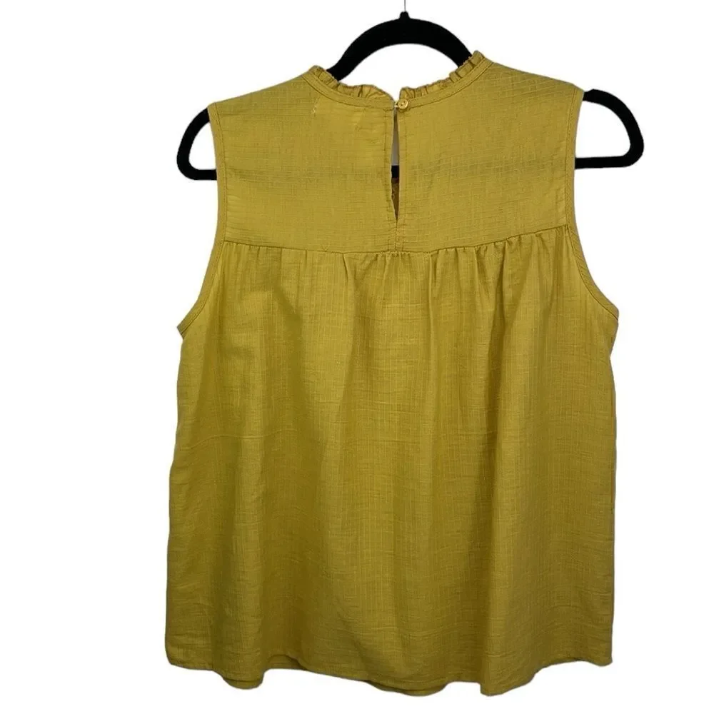 Tulip B Women’s cotton mustard sleeveless top embroidered detail size small